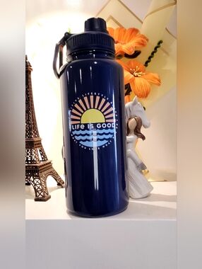 Life Is Good Navy Bottle with Sunrise & Wave Graphic